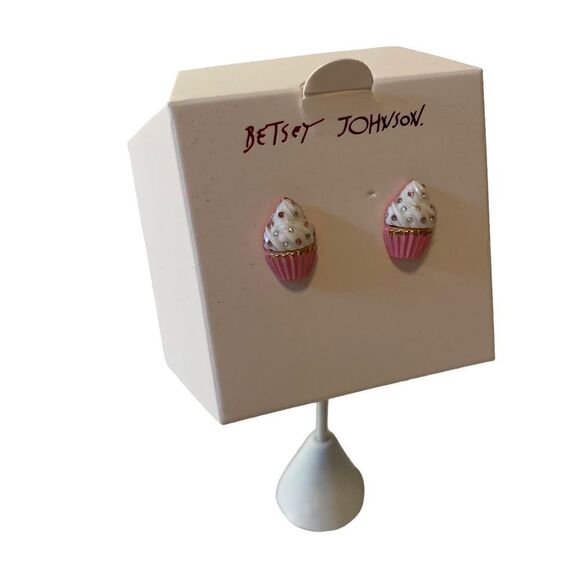 Betsey Johnson Adorable Sparkly Pink & White Cupcake Posts. - Picture 2 of 7